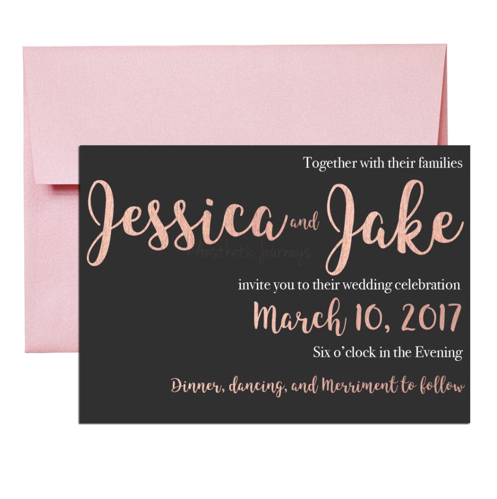 charcoal Rose Gold Wedding Invite Suite