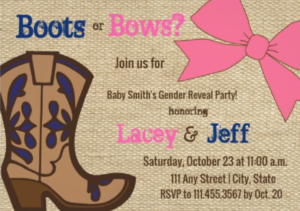 Boots or Bows Gender Reveal Invite
