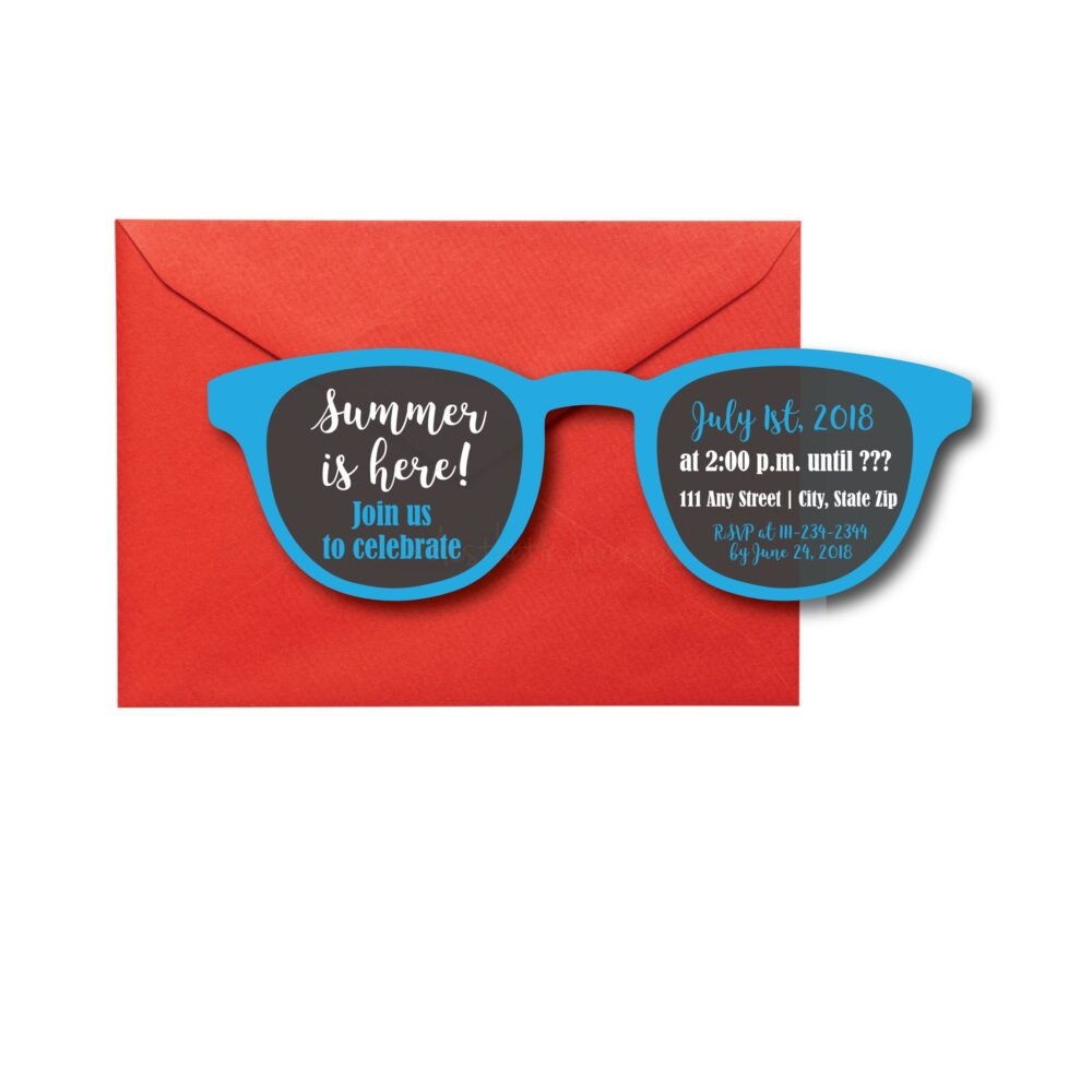 Summer Party Invitation in sunglass shape on white background