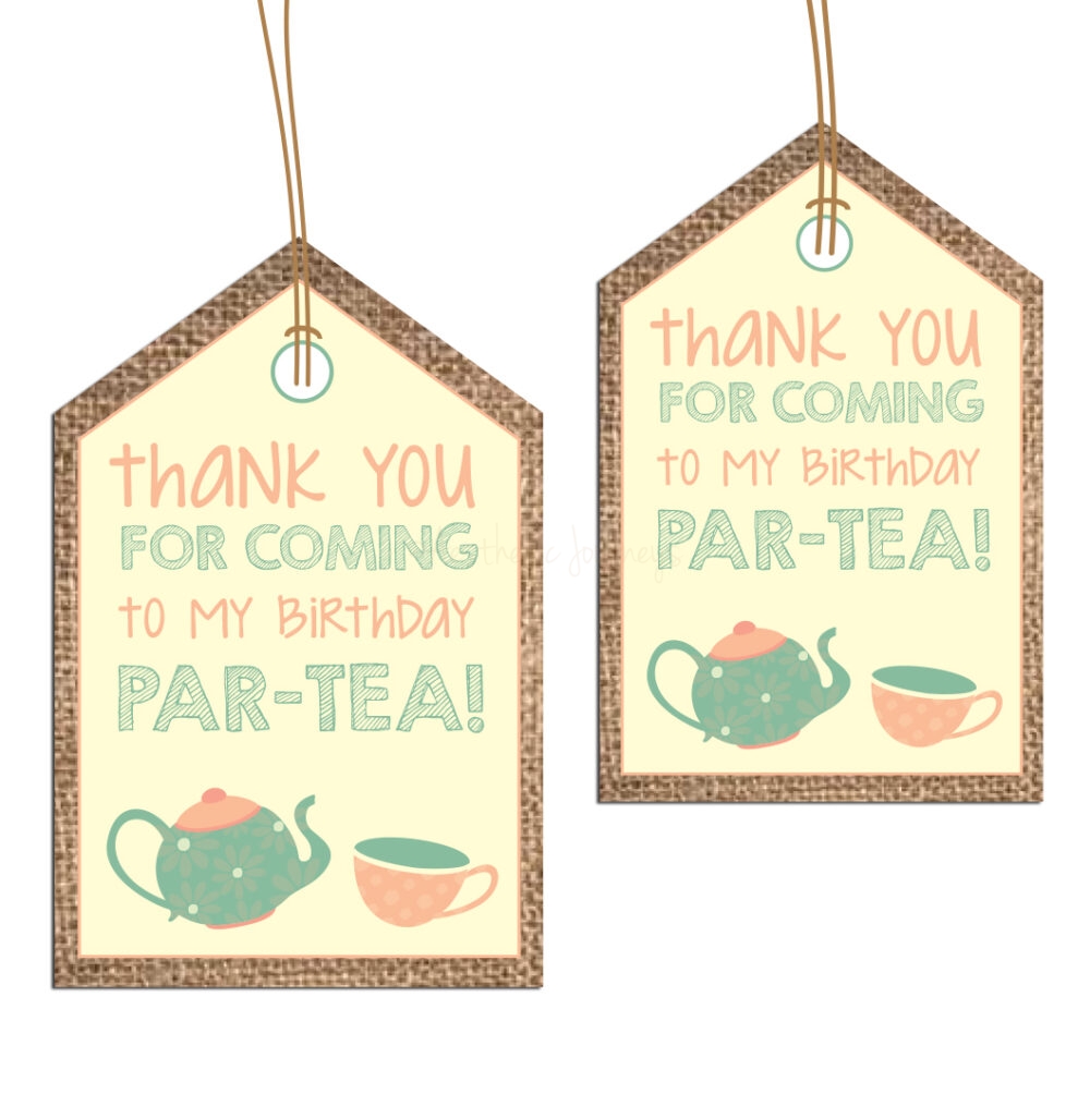 Tea party favors thank you tags on white background