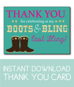 Boots 'n Bling Instant Download Thank You Card