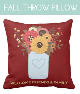 Mason Jar Throw Pillow with Fall Flowers
