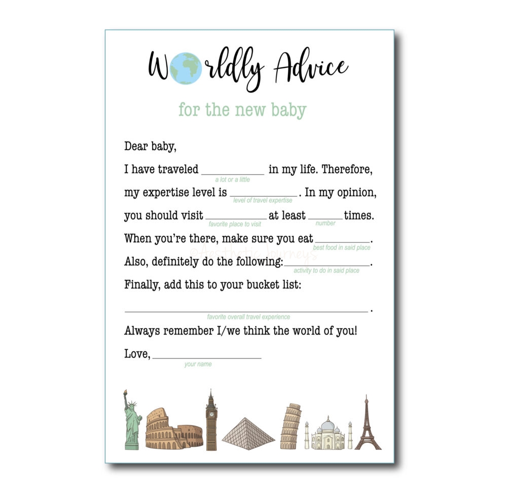 Travel Themed Advice Cards for Baby