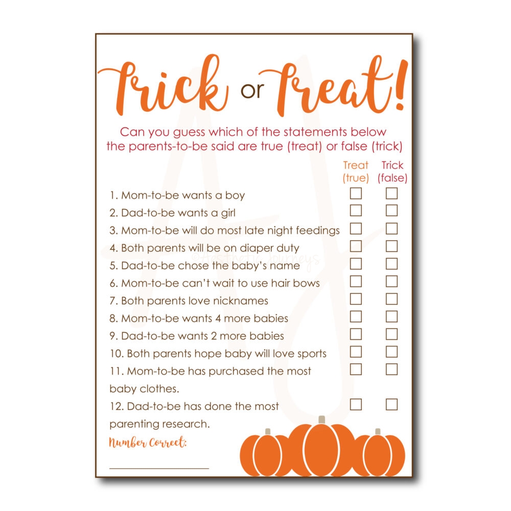 Trick or Treat Baby Shower Game