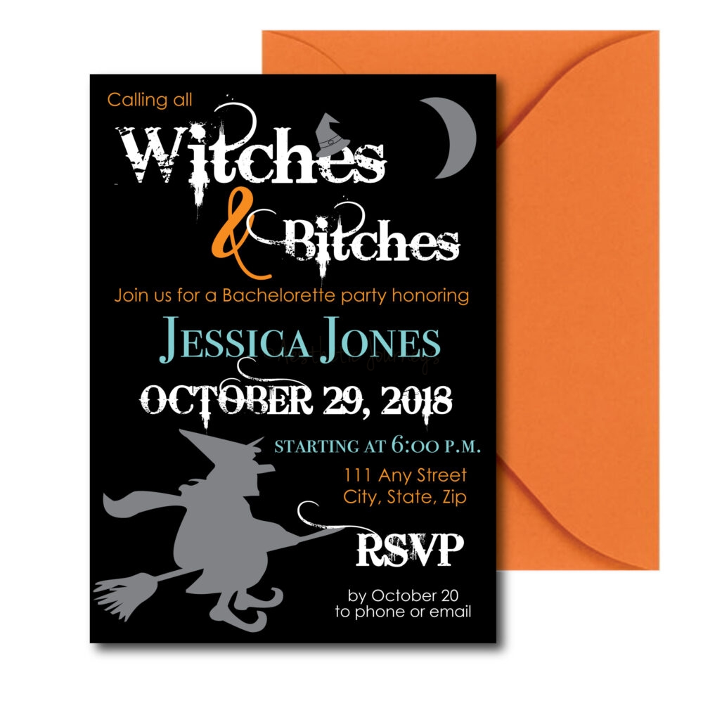 halloween bachelorette ideas: Witch Themed Bachelorette Invite on white background