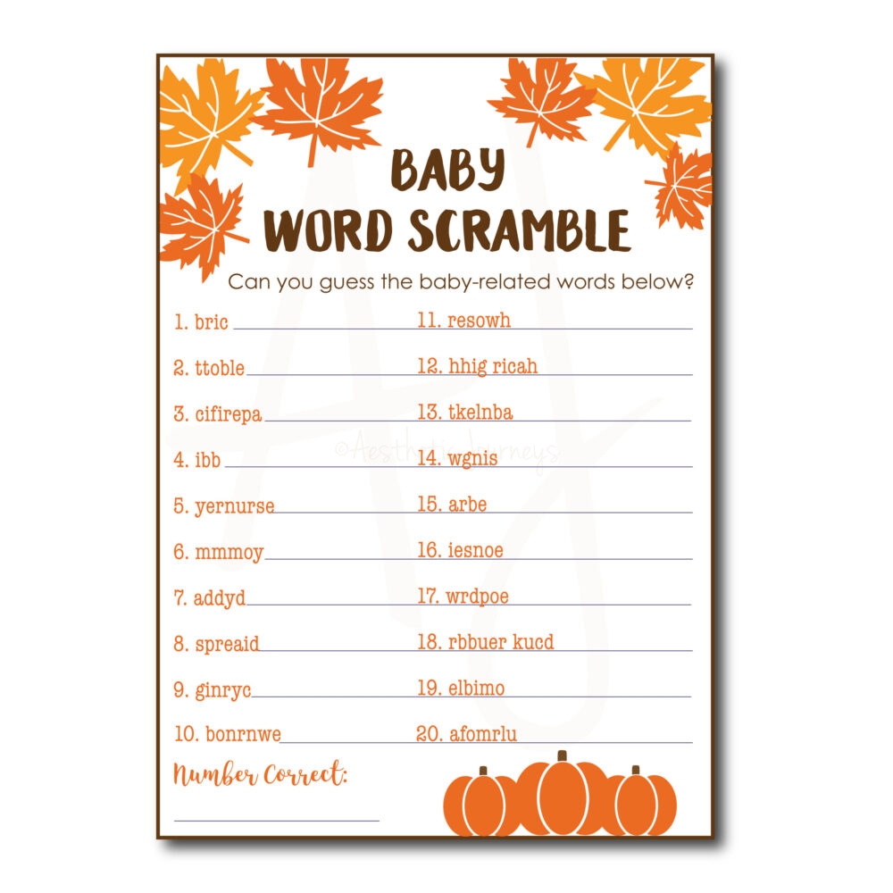 Fall Baby Word Scramble Game