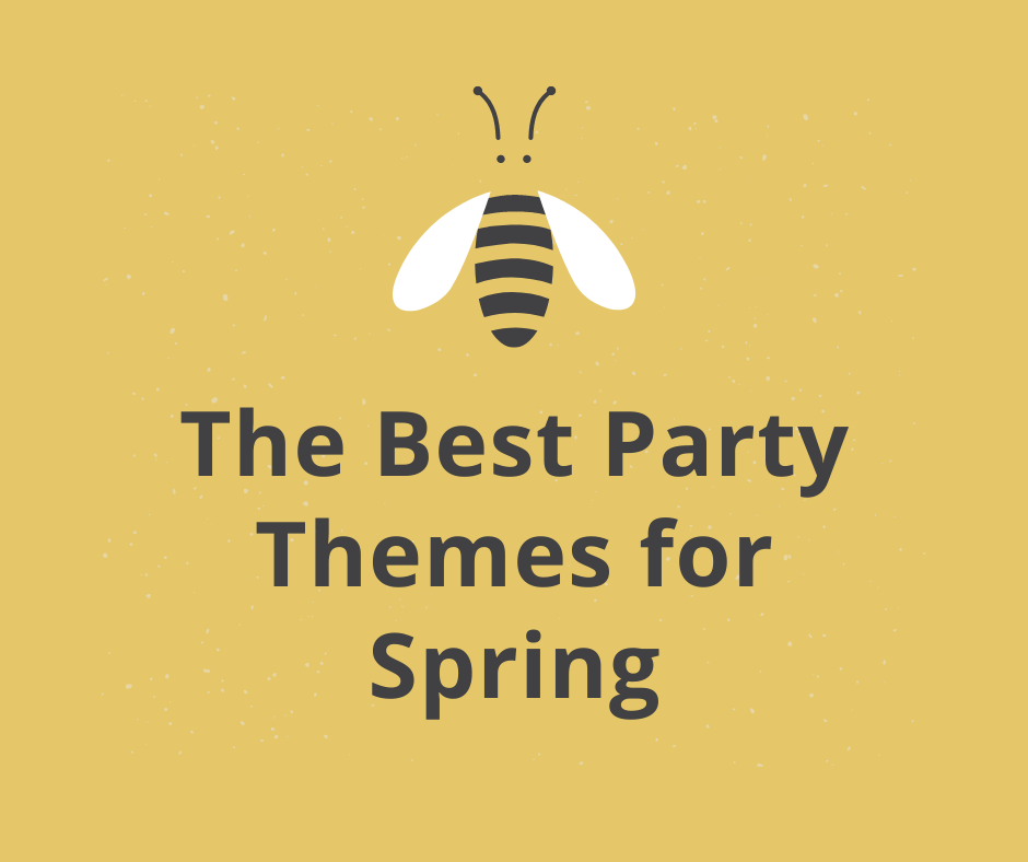 best party themes for spring on yellow background with bee