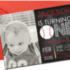 Baseball, Chalkboard Invitation with Personal Photo | Printed Birthday Invites with Envelopes | Custom Colors Available