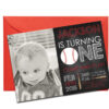 Baseball, Chalkboard Invitation with Personal Photo | Printed Birthday Invites with Envelopes | Custom Colors Available