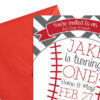 Baseball Party Invitation with Envelopes | Printed Birthday Invites and Color Envelopes | Red and Grey Invite or Custom Colors Available