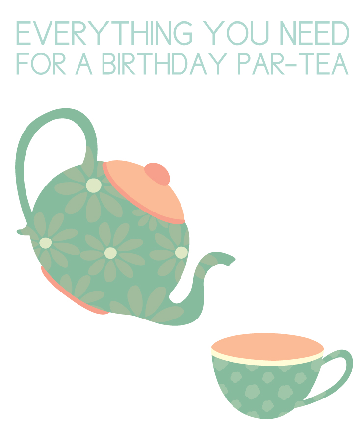 everything you need for a tea party birthday on white background