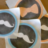 Bow Tie and Mustache Stickers in Two Colors | Birthday Party Decorations with or without Personalization | Orange and Blue