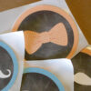 Bow Tie and Mustache Stickers in Two Colors | Birthday Party Decorations with or without Personalization | Orange and Blue