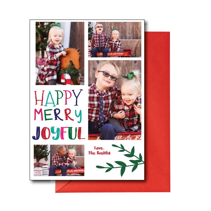 collage christmas card on white background with red envelope
