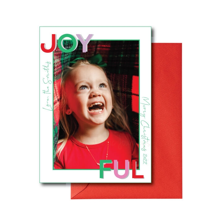 photo card with joyful on it