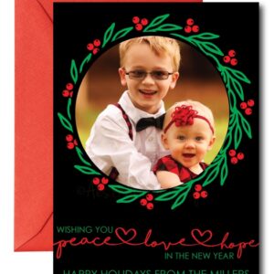 photo holiday card in red, green, and black