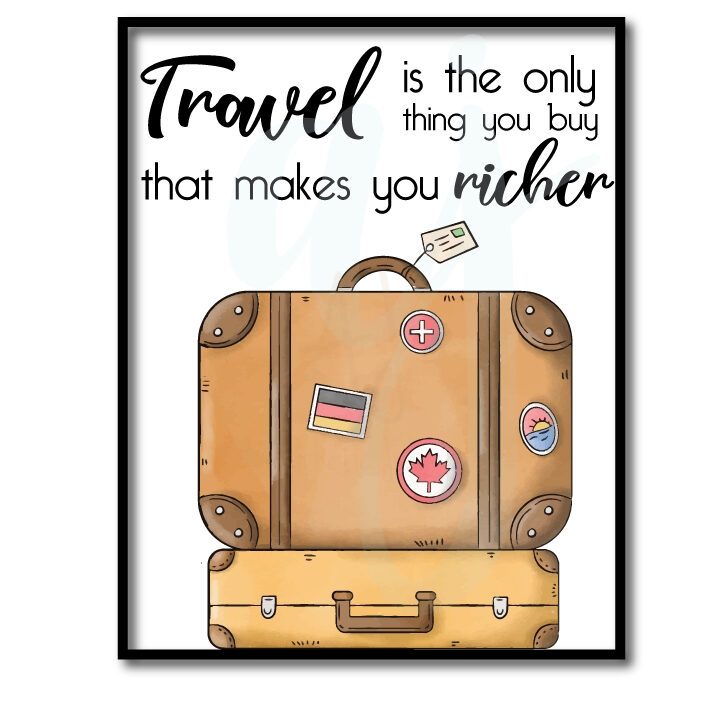 Travel Makes You Richer Quote as home decor on white background