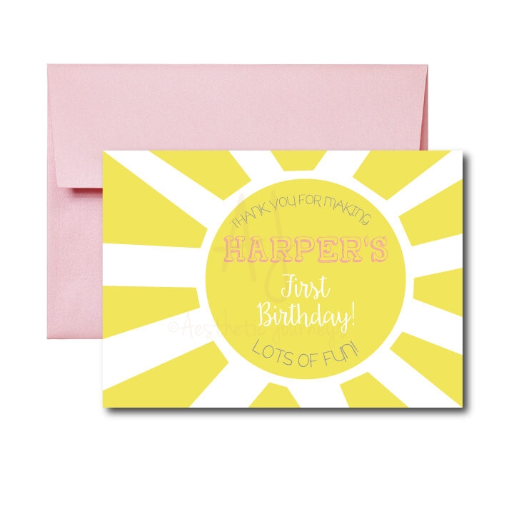 yellow and white sunshine thank you card