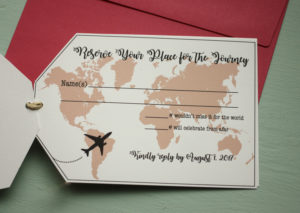 Tag Shaped Invitation Suite | Travel Themed or Destination Wedding Invites | Printed with RSVPs, Details Card, and Envelopes