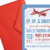 Travel Themed Party Invitation with Envelopes | Printed Birthday Invites and Color Envelopes | Custom Colors Available