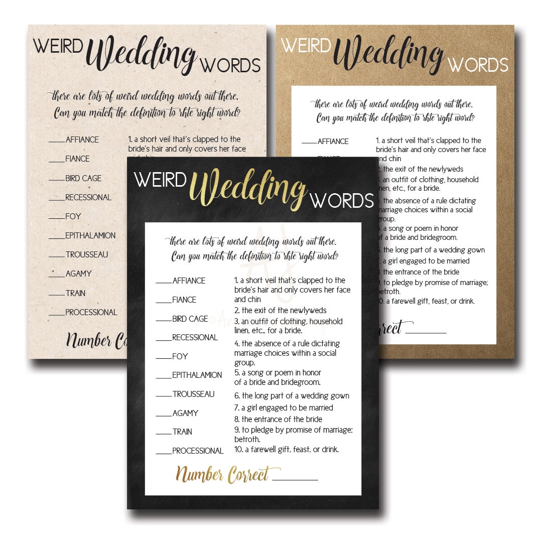 Weird Wedding Words Bridal Shower Game